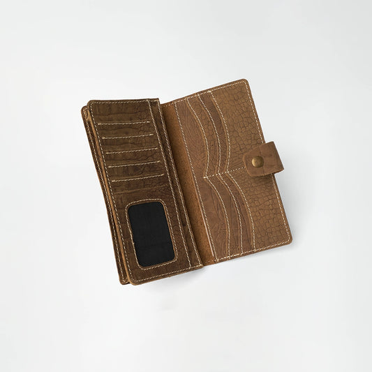 Buttoned Brown Leather Organizer Wallet