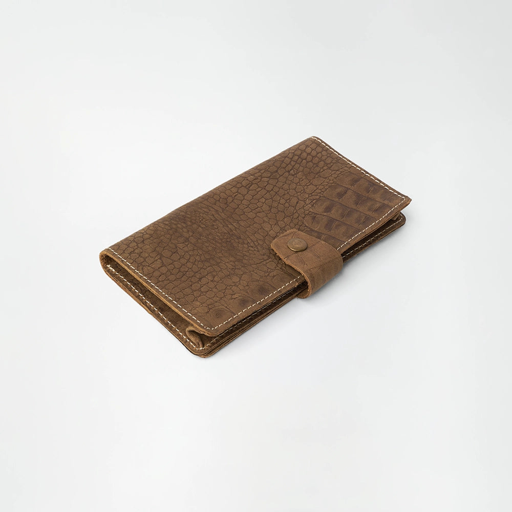 Buttoned Brown Leather Organizer Wallet