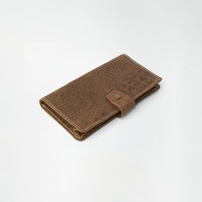Buttoned Brown Leather Organizer Wallet