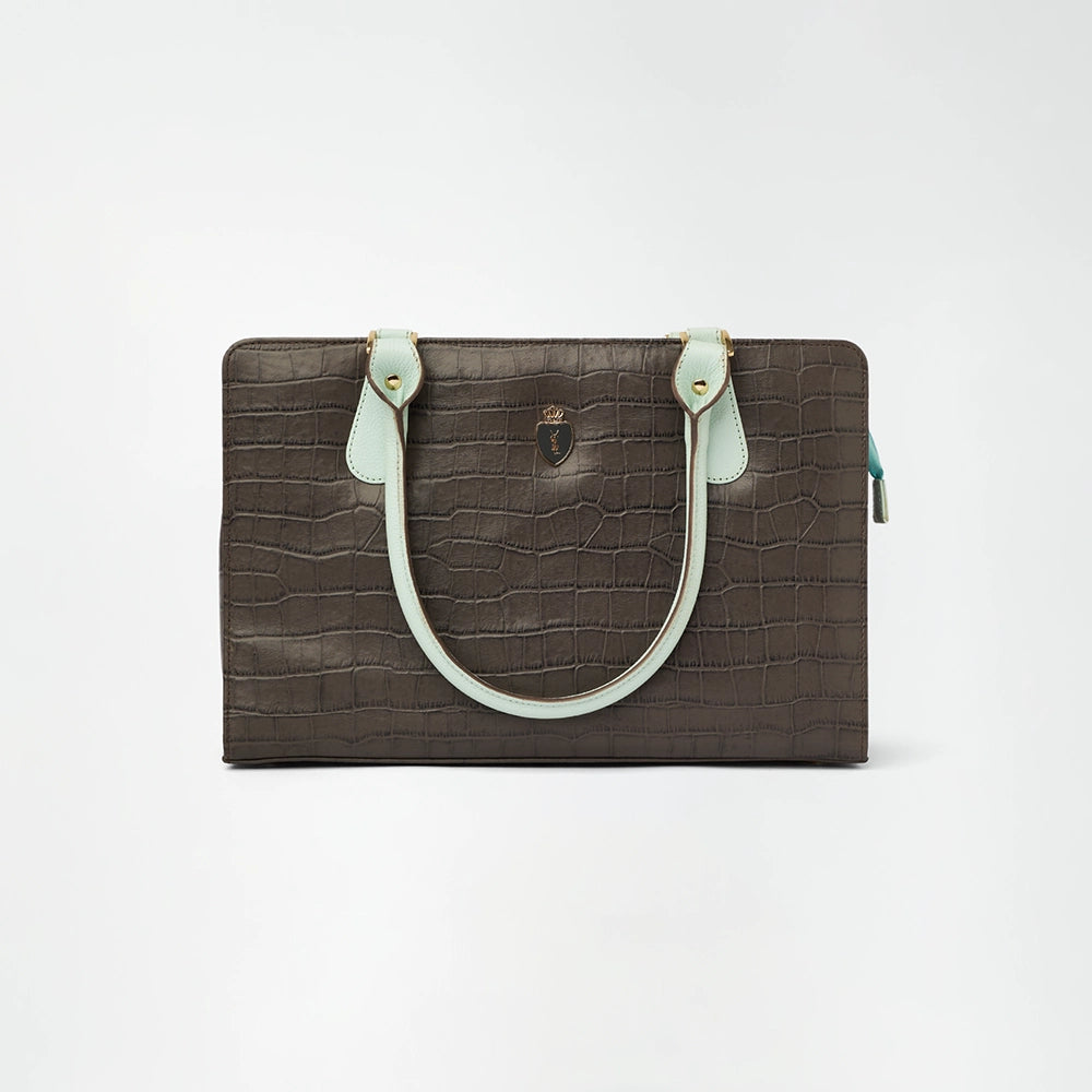 Luxe Brown Croc-Textured Tote