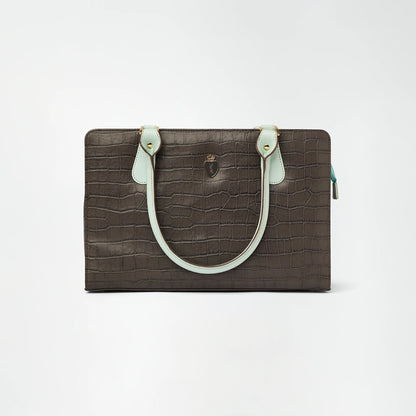 Luxe Brown Croc-Textured Tote