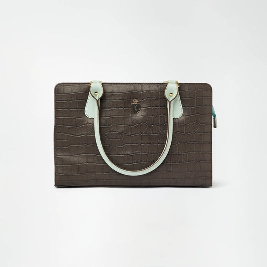 Luxe Brown Croc-Textured Tote