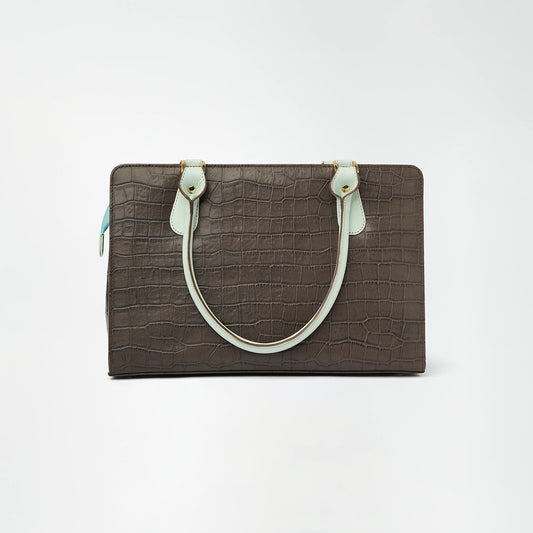 Luxe Brown Croc-Textured Tote