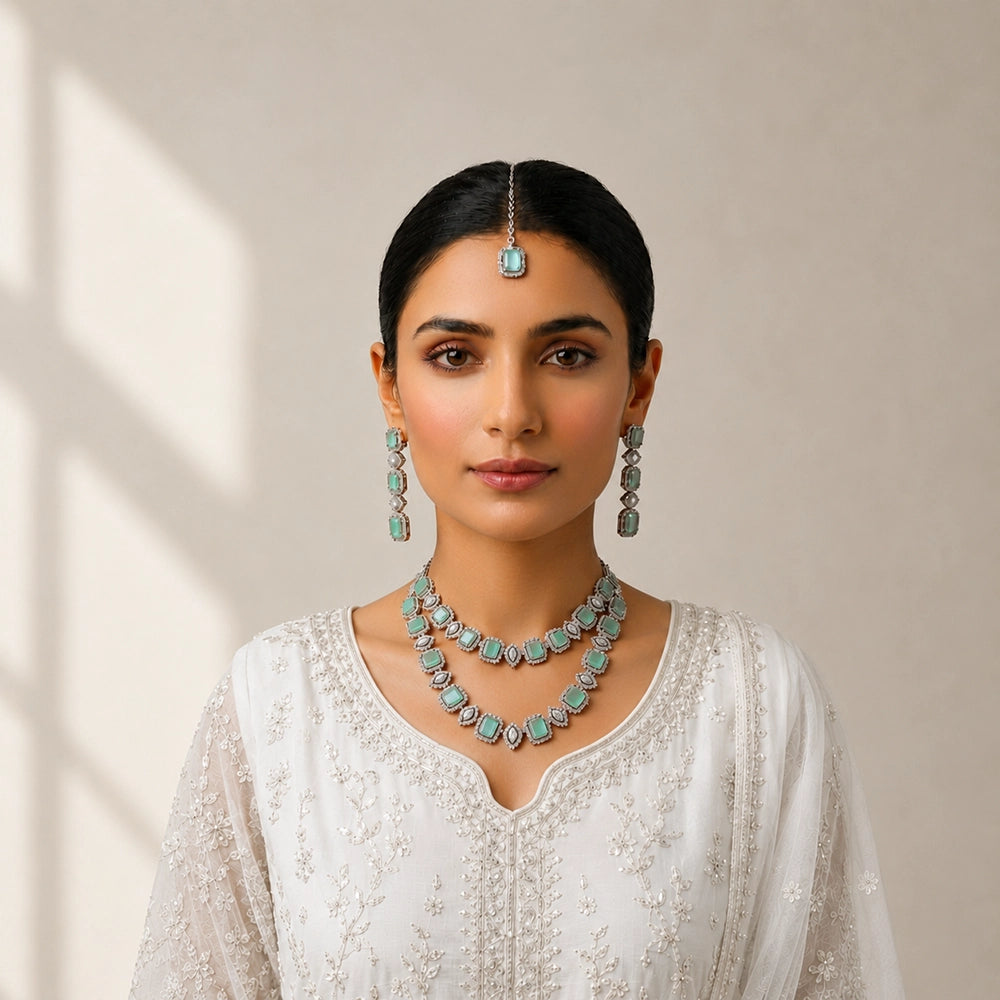 Pastel Zircon Layered Necklace Set