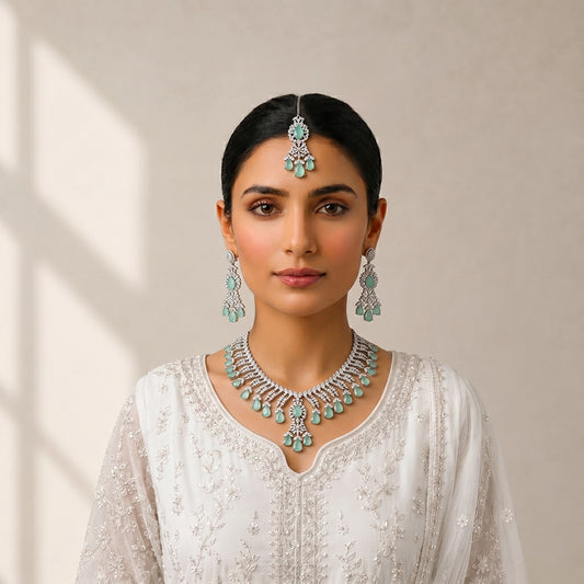 Zircon Tear Drop Necklace Set