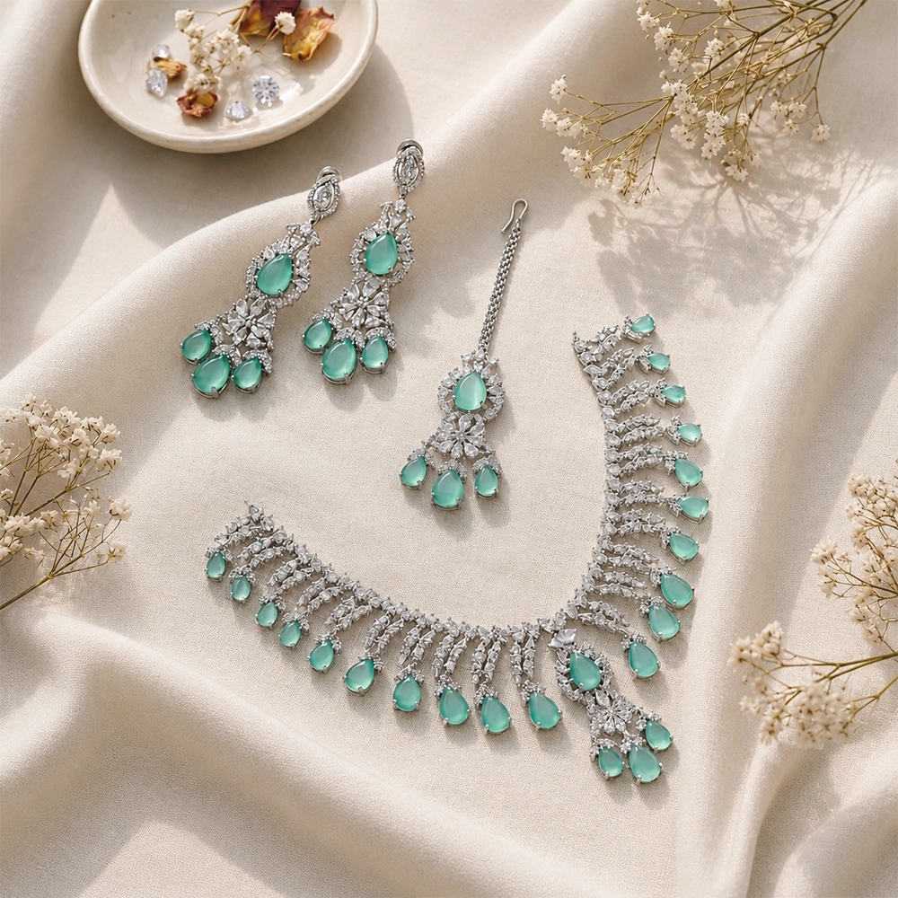 Zircon Tear Drop Necklace Set